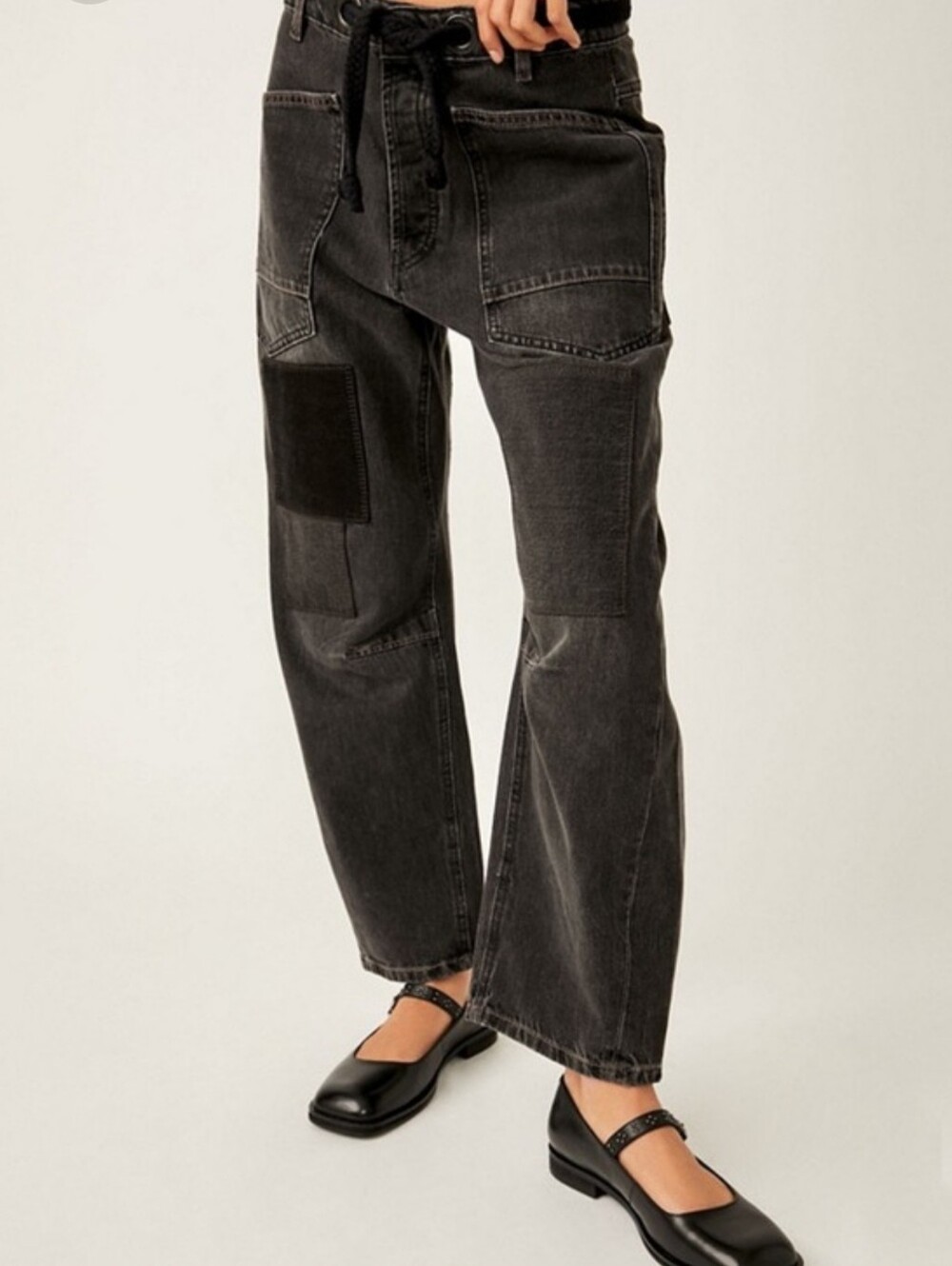 We The Free People Moxie Pull On Low Slung Baggy Barrel Jeans Black 26